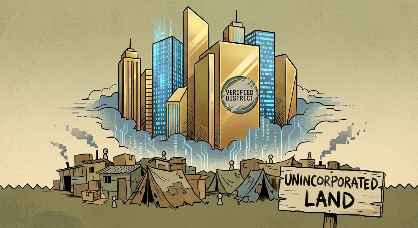 The Platform's Highest-Value District Lost Its Verified District Status Overnight — It Is Now Legally Classified as Unincorporated Land — Squatters Arrived Within 90 Minutes and Have Begun Claiming Plots
