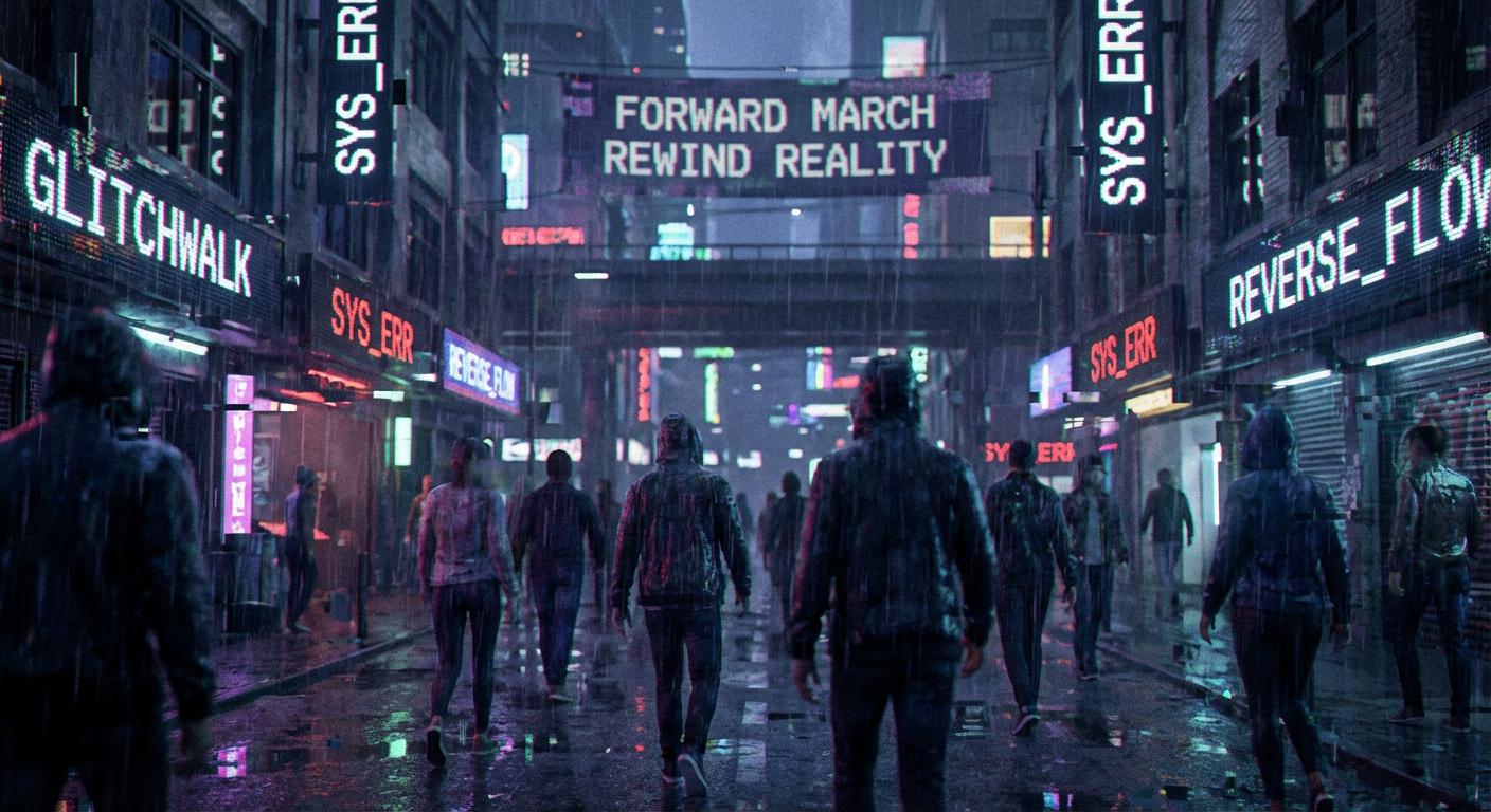 A Rendering Error Is Making All Avatars in District 3 Appear to Be Facing the Wrong Direction — Their Movement Is Normal But Every Avatar Appears to Walk Backward Into Whatever They Approach — A Civic Parade Is Currently in Progress