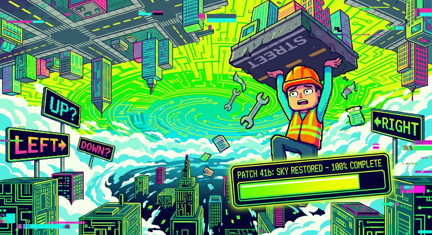 GhostGrid's Patch 41b Fixed the Sky Flicker in District 9 by Swapping the Sky and the Ground — 31,000 Residents Are Now Standing on the Underside of Street Level Looking Up at Dirt — GhostGrid Says This Is 'Within Expected Rendering Parameters'