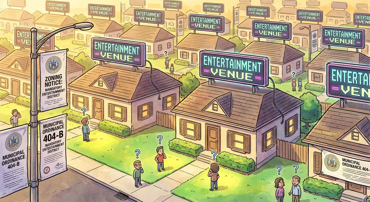 A Zoning Error Reclassified All 14,000 Residential Properties in the Harbor Quarter as 'Commercial Entertainment Venues' — Owners Must Either Host 3 Public Events Per Month or Pay a Non-Use Surcharge