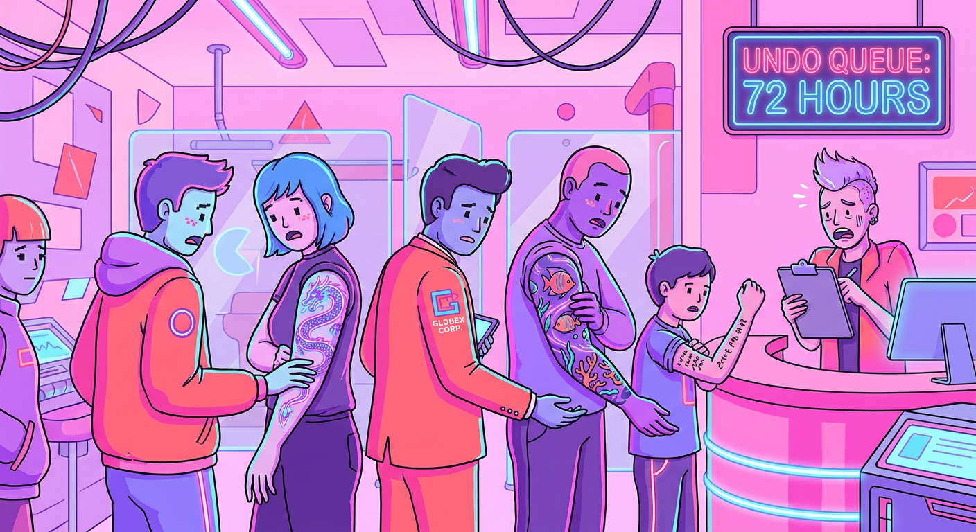 InkVault Sent Every User's Custom Tattoo Design to Every Other User's Avatar Simultaneously — 2.3 Million People Woke Up With Strangers' Tattoos — the Platform's Undo Feature Has a 72-Hour Processing Queue — InkVault Says This Is 'Being Addressed'