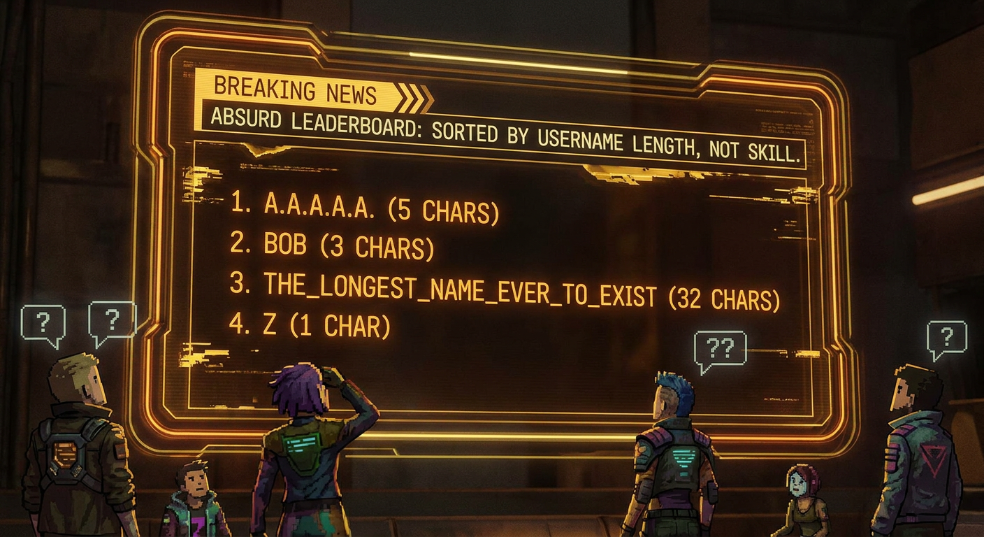 MetaCity's Weekly Skill Rankings Were Replaced by Username-Length Sort for 6 Hours — Player 'aaaa' Briefly Held World Record in Combat, Building, and Cooking