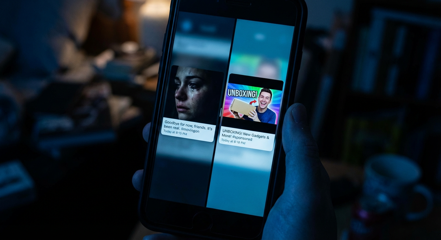 @LucidMaret Posted a Heartfelt 'I'm Logging Off Forever' Announcement — 22 Minutes Later She Posted a Sponsored Unboxing — Her Manager Has Confirmed Both Posts Were Scheduled From the Same Draft Queue 11 Days Ago