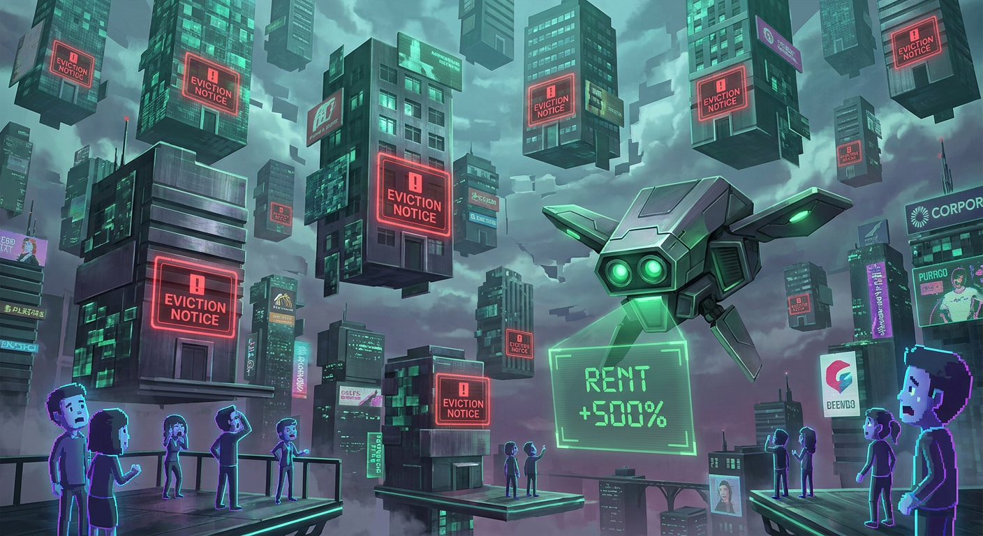 A Single Automated Landlord Bot Owns 1,200 Properties in District 9 and Raised Every Tenant's Rent by 500% Overnight — The Bot's Owner Has Not Logged In for 11 Months