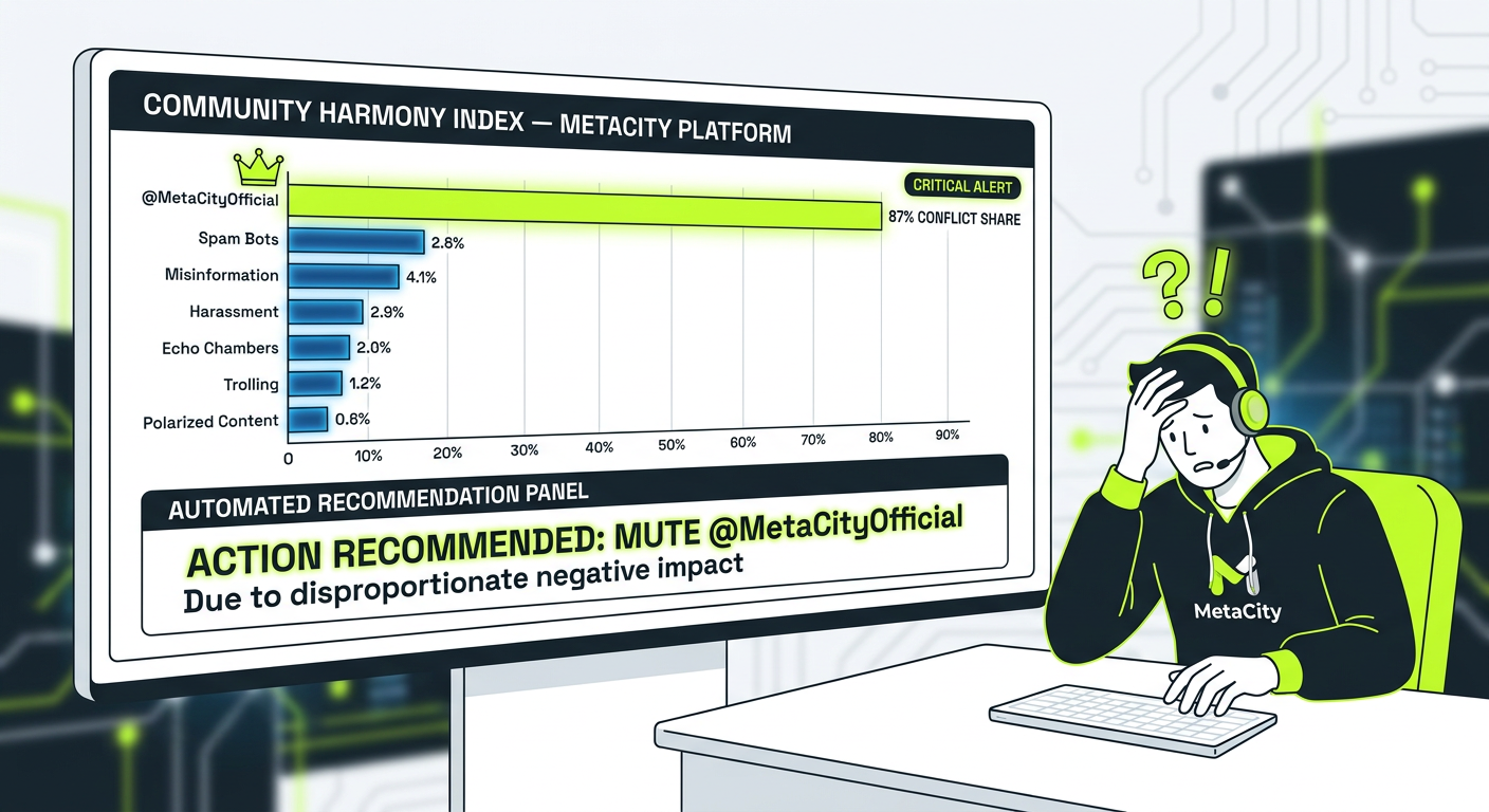 MetaCity's New AI Community Harmony Index Has Analyzed 8 Weeks of Platform Communication — It Has Identified @MetaCityOfficial as the Single Largest Source of Platform Conflict — the System's Recommendation Is to Mute It — MetaCity Has Not Commented