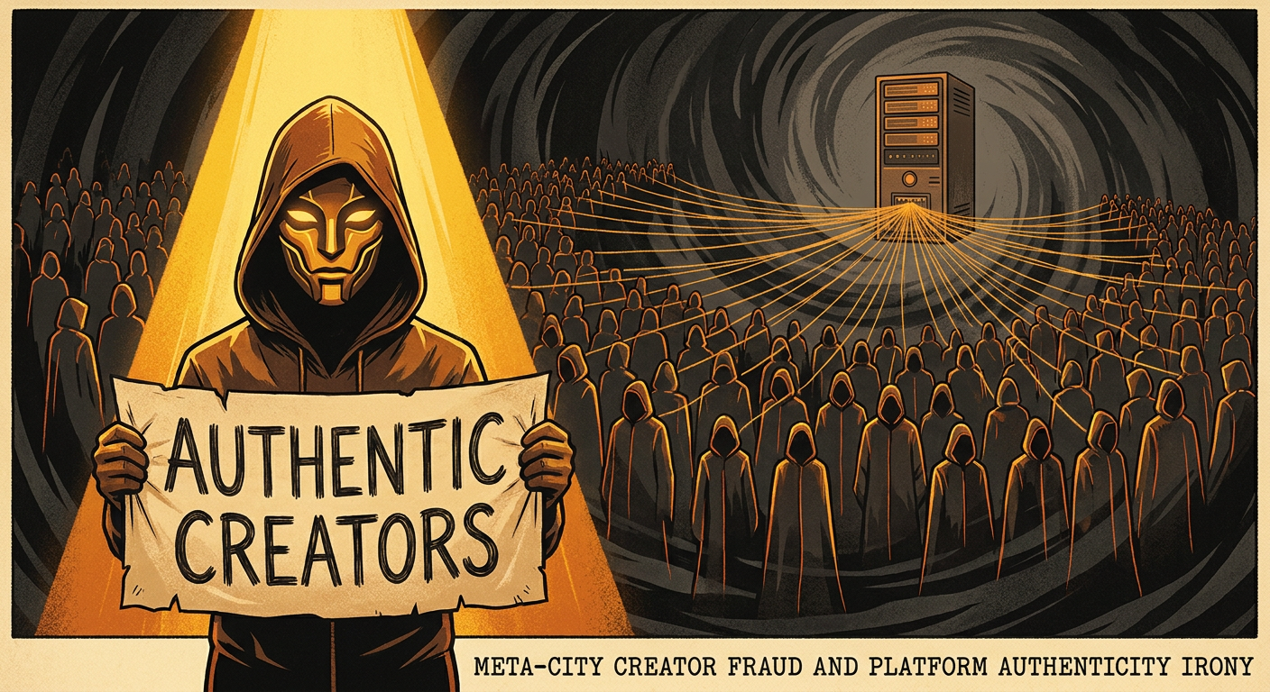 @PixelCore — One of MetaCity's Founding-Era Creators and a Frequent Spokesperson for Platform Authenticity Campaigns — Has Been Artificially Inflating Their Follower Count for Five Years Using a Network of 1.4 Million Bot Accounts They Owned