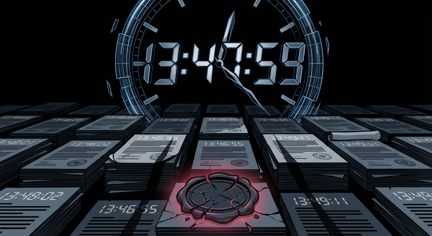 The Platform's Master Clock Has Been Running 7 Minutes and 14 Seconds Fast Since February 3rd — Every Timestamp, Contract, and Legal Agreement Filed in That Window Is Now in Dispute — 40,000 Documents Are Affected