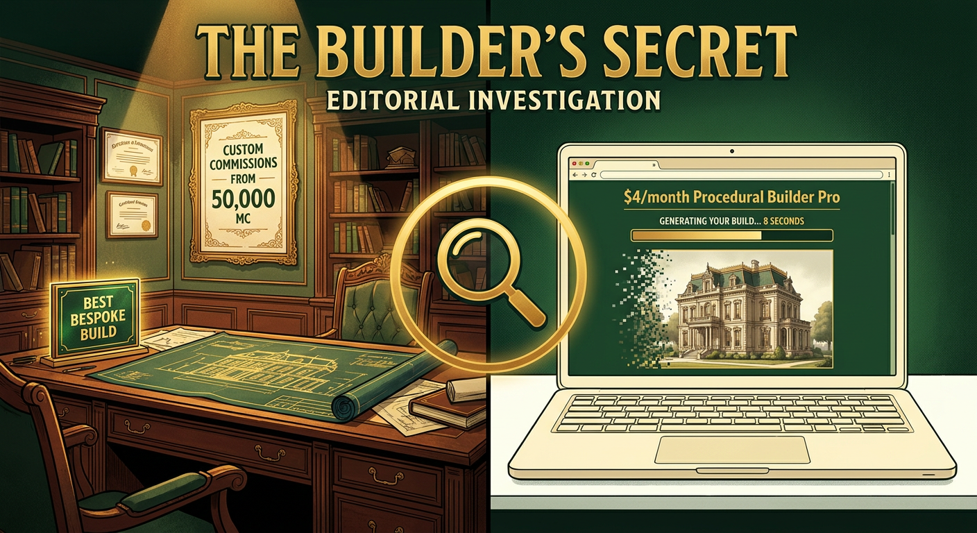 @TerraVoss Has Been Selling 'Handcrafted Bespoke' Builds at Up to 800,000 MetaCoins Each for Three Years — a Community Investigation Has Identified Every Build as the Output of a $4/Month Procedural Generation Tool — Each Build Takes 8 Seconds to Generate