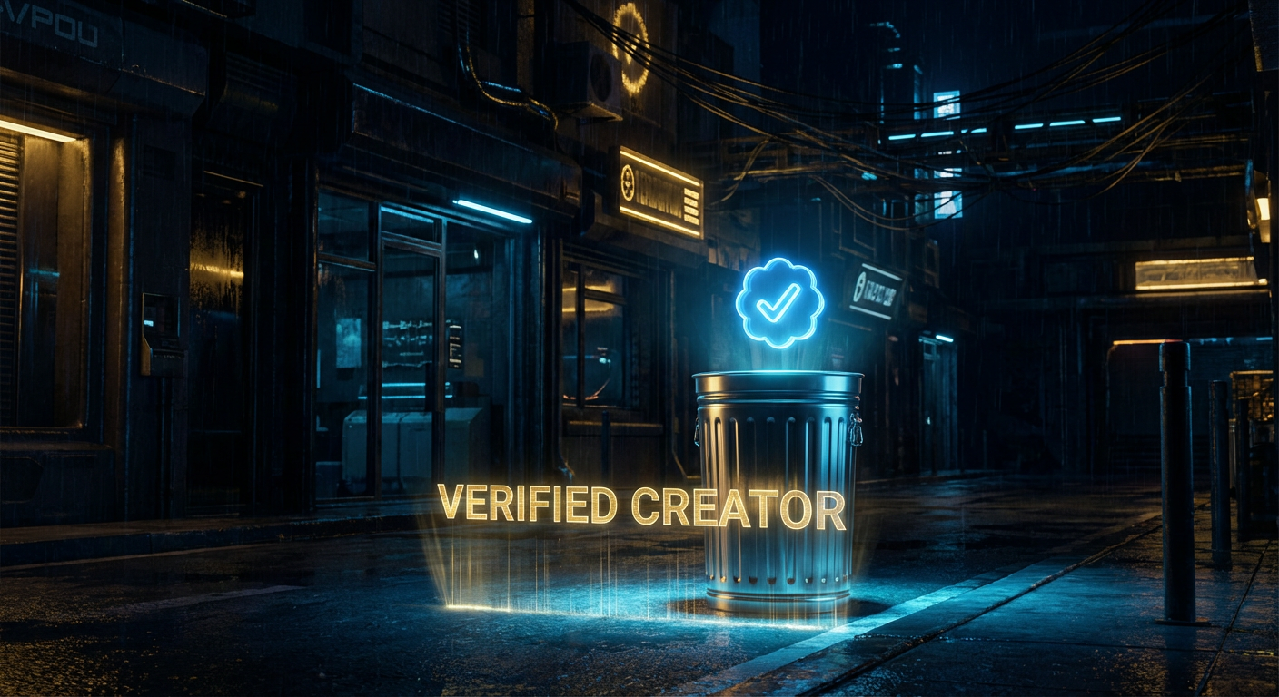 The Platform's Identity Verification System Spontaneously Granted Verified Creator Status to 14 Anonymous Accounts Overnight — One of the Verified Accounts Is a Trash Can NPC in the Commerce District
