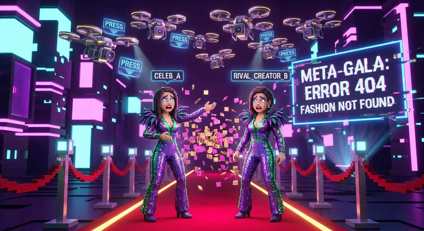 @ZilaraVex and @OnyxVael Arrived at Last Night's MetaCity Gala in Identical Outfits — Due to a Wardrobe System Glitch That Assigned Them the Same Exclusive Drop